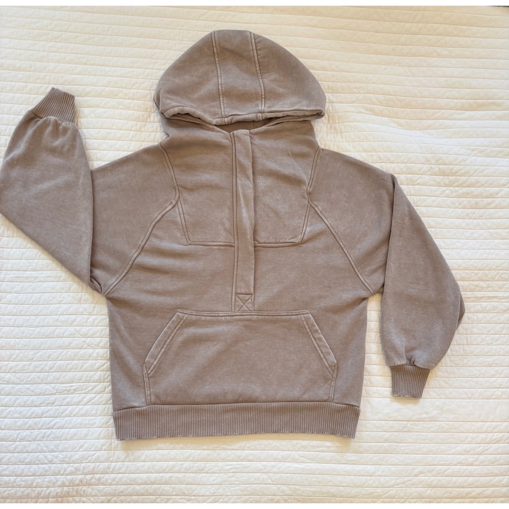 Cozy Soft Slouchy Oversized Zenana Taupe Mineral Wash Fleece Hoodie